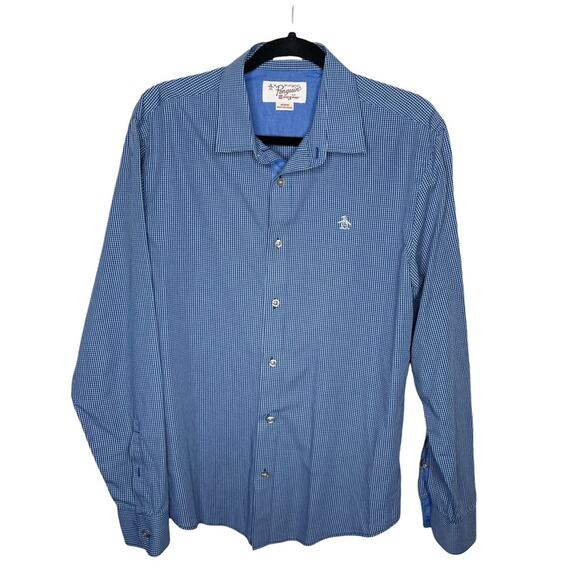 ORIGINAL PENGUIN / blue check button down casual long sleeve / M - Picture 1 of 4